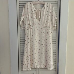 Love, Whit White Cottagecore Ditzy White/Pink Floral Dress Large